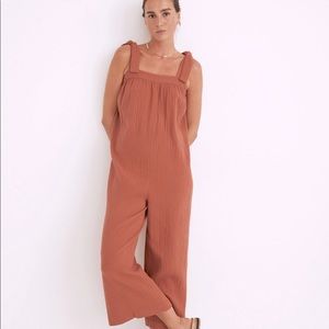 Madewell Lightestspun Tie-Strap Cover-Up Jumpsuit in Weathered Brick
